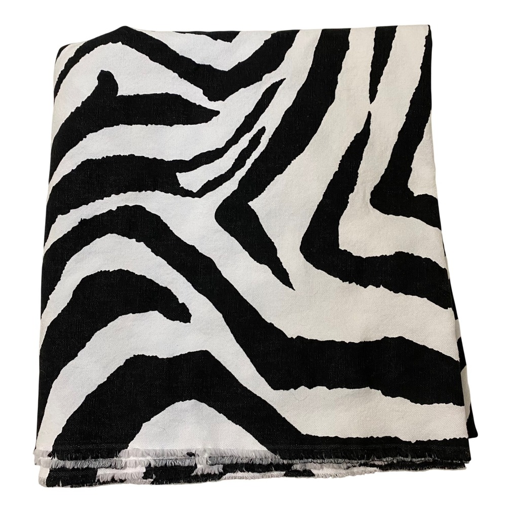 Zebra Print Canvas Fabric Remnant 56" x 94" Black White Sewing Crafting DIY